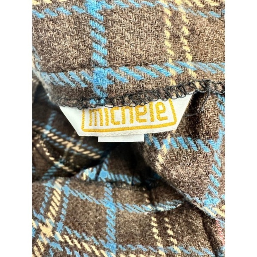 Vintage 70s 80s Plaid Wool Tweed Academic Skirt Brown Midi Length A-Line Sz S - Picture 8 of 10